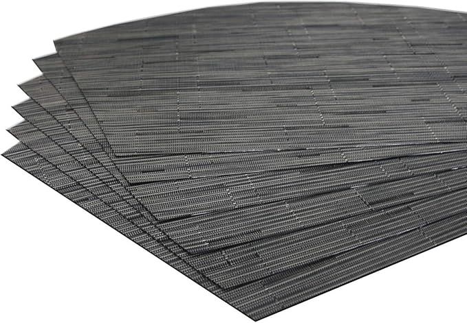 Wedge Placemats for Round Table Woven Vinyl Heat Resistant Washble Easy Clean Table Mats Set of 6（Black）