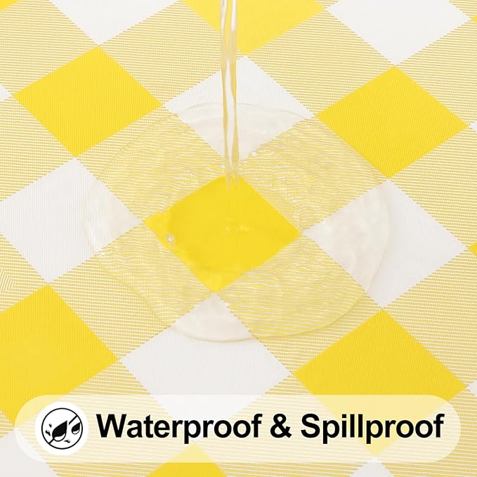 Smiry Rectangle Picnic Table Cloth, Elastic Waterproof Fitted Vinyl Tablecloths, Flannel Backed Buffalo Plaid Table Covers for Dining, Camping, Outdoor (White and Yellow, 36" x 72")