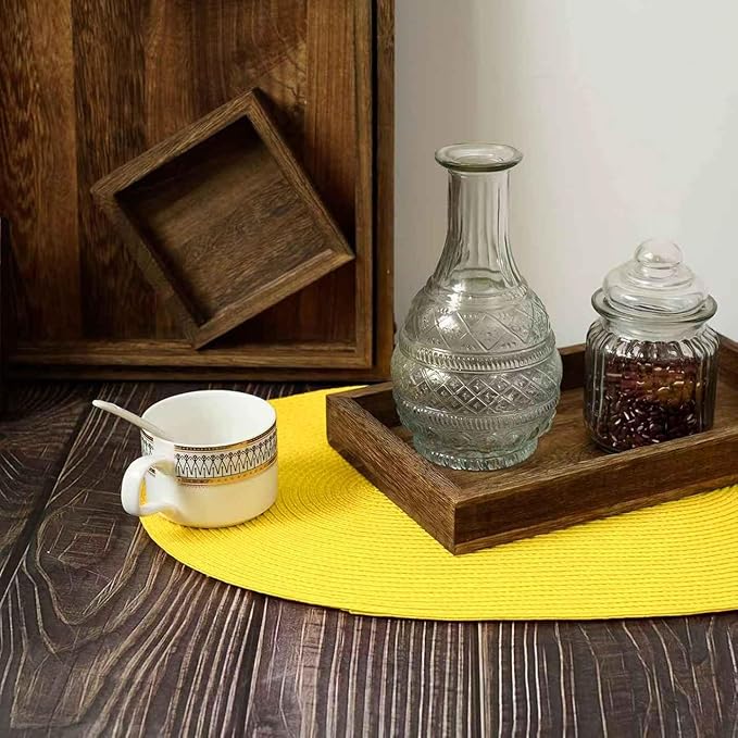 FunWheat Oval Braided Placemats Set of 6 Table Mats for Dining Tables Washable Heat Resistant Place mats for Daily Use12 x18 Inch (Oval Yellow, 6pcs)