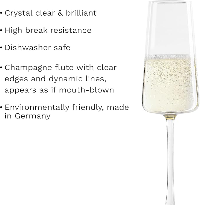 Stölzle Lausitz Champagne Glasses Power 6-Piece Set 240ml – Elegant Flutes Ideal for Prosecco & Sparkling Wine – Crystal Champagne Glasses – Dishwasher- & Shockproof