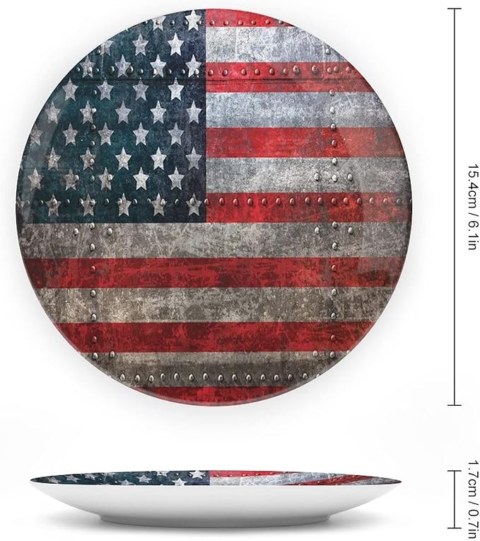 Decorative Plates, American Flag Print Ornament, US Flag Plate, 10 Inch, 1 Plate with 1 Display Stand, Multicolor