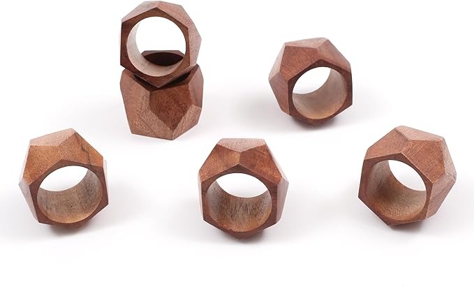 ALPHA Living HOME Wooden Napkin Rings Set of 12 - Decorative Daimond Serviette Holders for Party, Decoration, Dinning Table, Everyday, Family Gatherings - Rustic Reusable Napkin Rings (Brown)