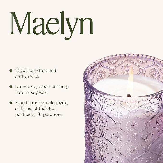 LA JOLIE MUSE Jardin de Lavender Scented Candle - Coconut, Lavender & Sandalwood | 6 oz Natural Soy Wax | 40 Hours Clean Burn | Aromatherapy Candle for Relaxation | Elegant Home Decor