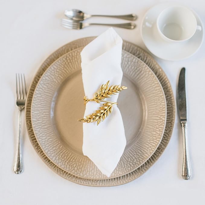 Napkin Rings 10Pcs Metal Gold Napkin Rings, Wheat Ear Shape Napkin Holder for Party, Family Dinner Wedding, Table Decorations (Gold, 10 Pcs)