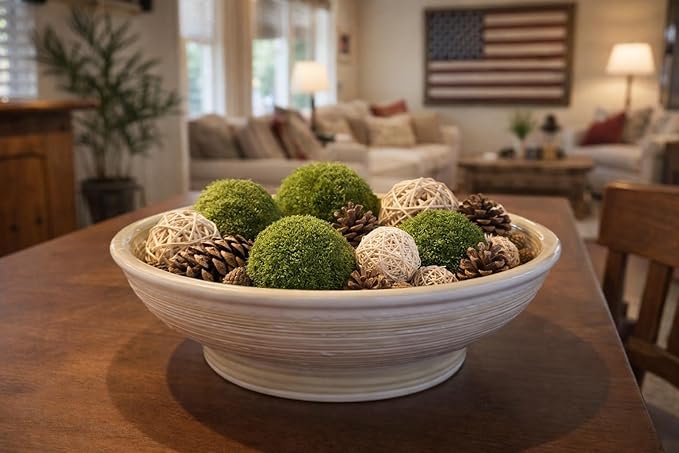 9 Inch Decorative Bowl, Embossed Textured Ceramic Centerpiece Bowl for Tabletop, Floral Fruit Display, Kitchen & Dining Serving Bowl, Farmhouse, Bohemian Home Deco
