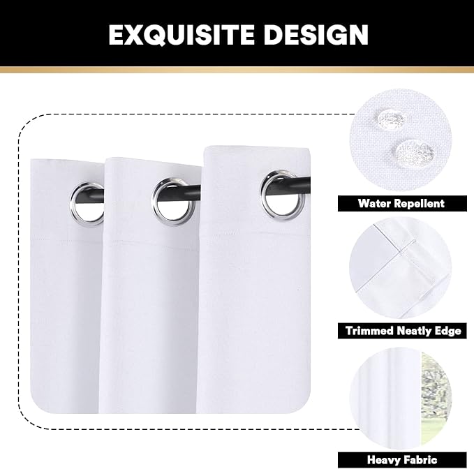 PrinceDeco Black Out Curtains 84 Inch Long 2 Panels Burg 100% Linen Blackout Curtains for Bedroom Living Room Anti-Rust Grommet Linen Blackout Drapes with White Liner,42 X 84, Pearl White