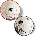 Ramen Bowl Set 45oz, 8inch, Japanese Ukiyo-e Design - Perfect for Ramen, Pho, and Noodles-Durable Ceramic Bowls, Microwave & Dishwasher Safe-Ramen Noodle Bowl Set (Samurai & Geisha)