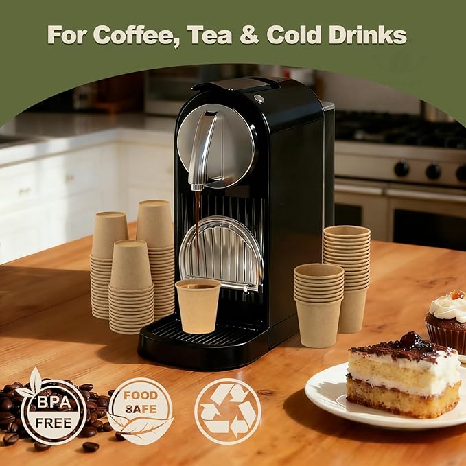 3 oz 600 Pack Disposable Coffee Cups, Bulk Brown Disposable Paper Cups, Coffee Cups for Hot Tea, Chocolate and Cold Drinks