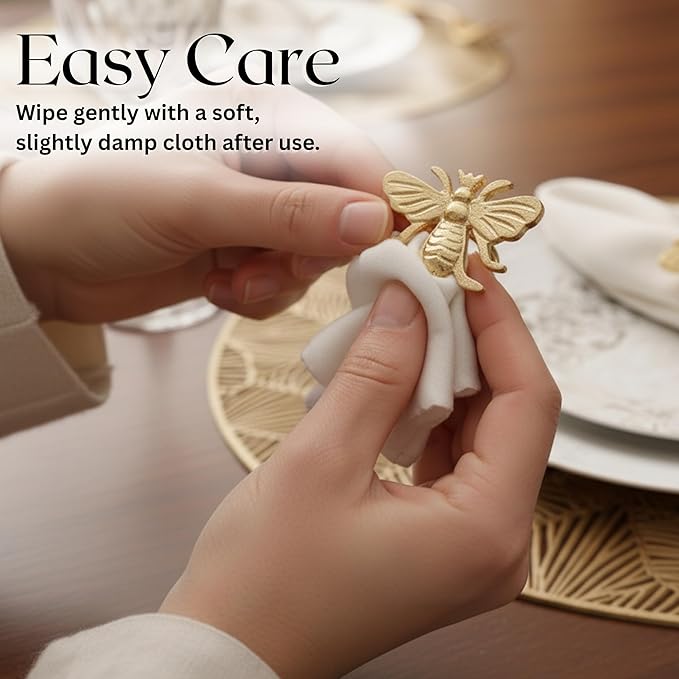 ALPHA Living HOME Decorative Bee Napkin Rings - 12 Pcs Elegant Metal Napkin Ring Modern Cloth Napkin Holders for Table Kitchen Dinner Decor Party Wedding Everyday Use (Gold)