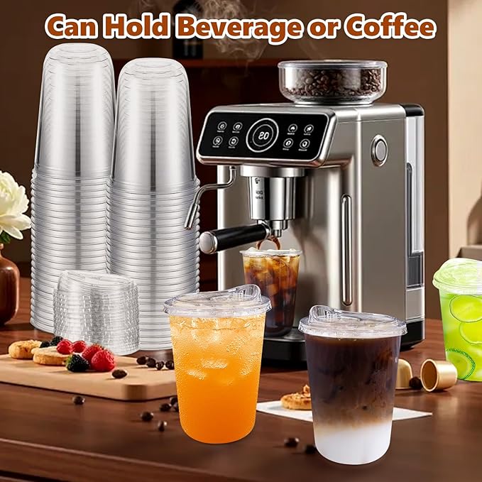 50 Pack 16 oz Disposable Iced Coffee Cups With Sip Lids , Clear Plastic Cup for Cold Boda Tea Smoothie Slushie Milkshake Togo Drinking for Party , Drink Shop Coffee Bar Accessories Supplies , BPA Free