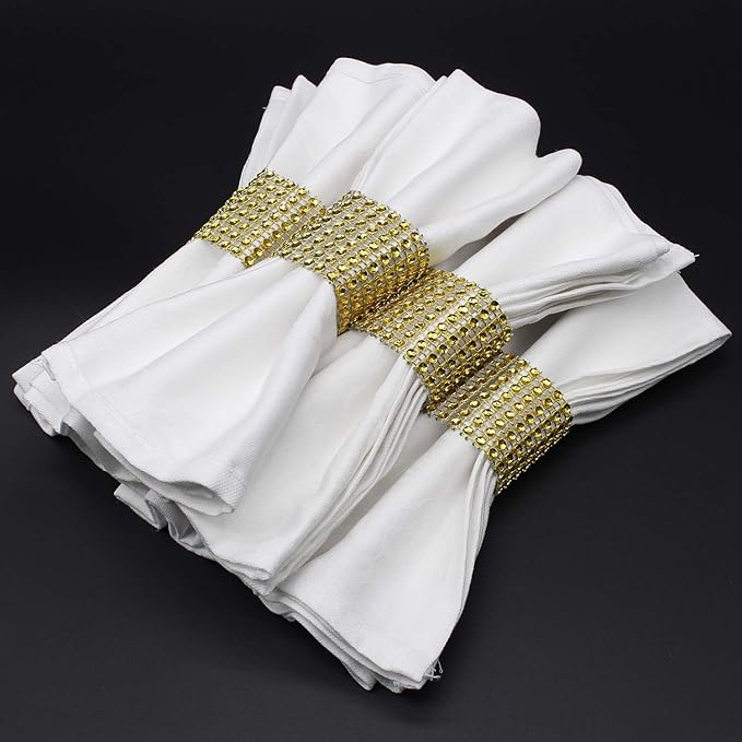 KPOSIYA Napkin Rings, Pack of 60 Rhinestone Napkin Rings Diamond Adornment for Place Settings, Wedding Receptions, Dinner or Holiday Parties, Family Gatherings (60, Gold)