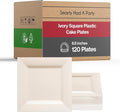 Smarty Had A Party 120 Disposable Plastic Dessert Plates, 6.5" Heavy Duty Square Ivory Salad Plates for Appetizers, Cakes, and Events, Bulk Supplies for All Occasions