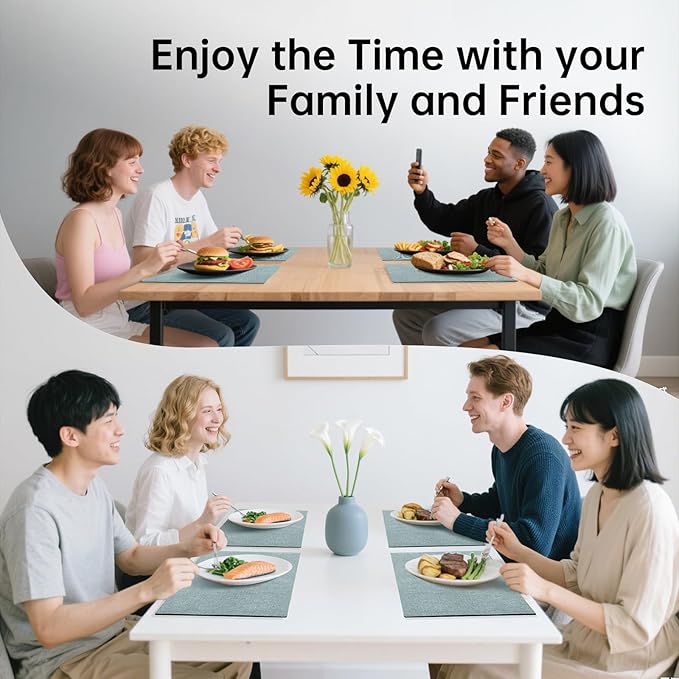 Blue Forest Placemats Set of 6, Dual-Layered Thickened Faux Linen Table Mats Heat Resistant Machine Washable Wrinkle Free Place Mats for Kitchen Dining Outdoor/Indoor (Sky Blue)