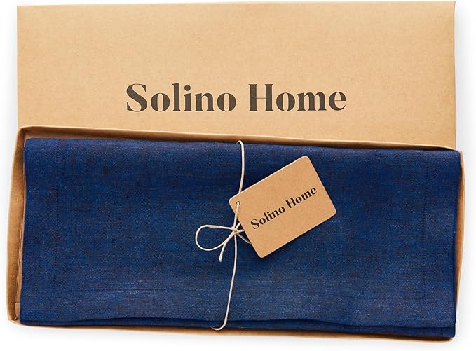 Solino Home Linen Royal Blue Table Runner 156 Inches Long - Athena, 100% Pure Linen Dining Table Runner 14 x 156 Inch