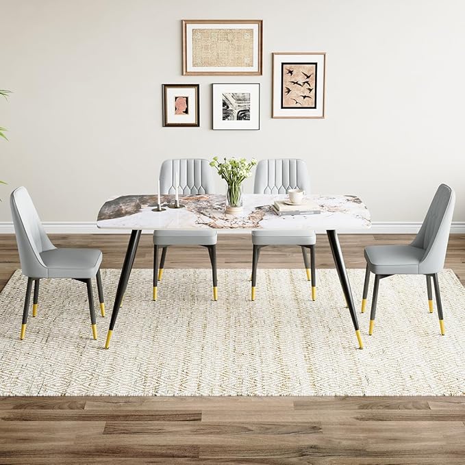 5 Piece Dining Table Set, 4 Chair Dining Table Set, Sintered Stone Kitchen Table Top and Modern Chairs Set of 4 for Kitchen Dining Room