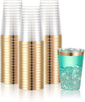 N9R 72PCS Gold Plastic Cups, 12OZ Clear Plastic Cups with Gold Rim, Disposable Cups Perfect for Parties, Wedding and Birthday