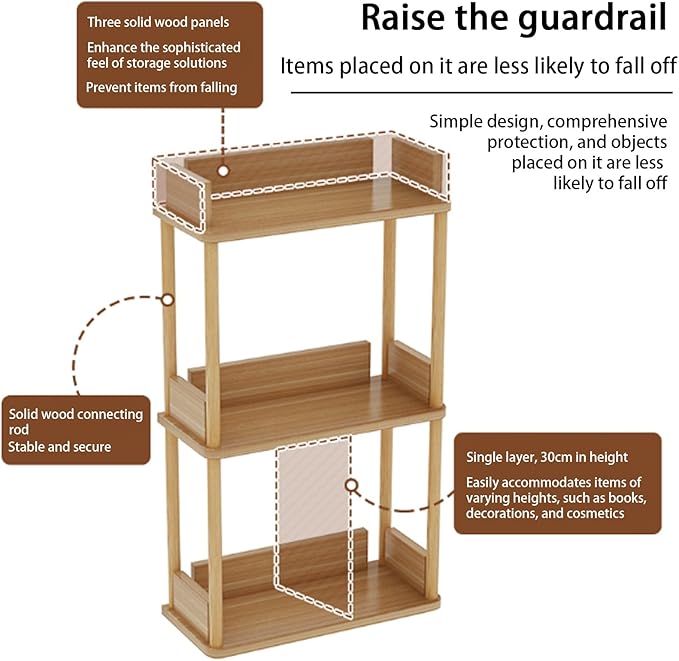 Desktop Organizer Shelf, Multi Tier Wood Tabletop Bookshelf, Space Saving Countertop Storage Rack for Office, Bedroom, Living Room(Light Walnut,19.6 * 7.8 * 14.5in)