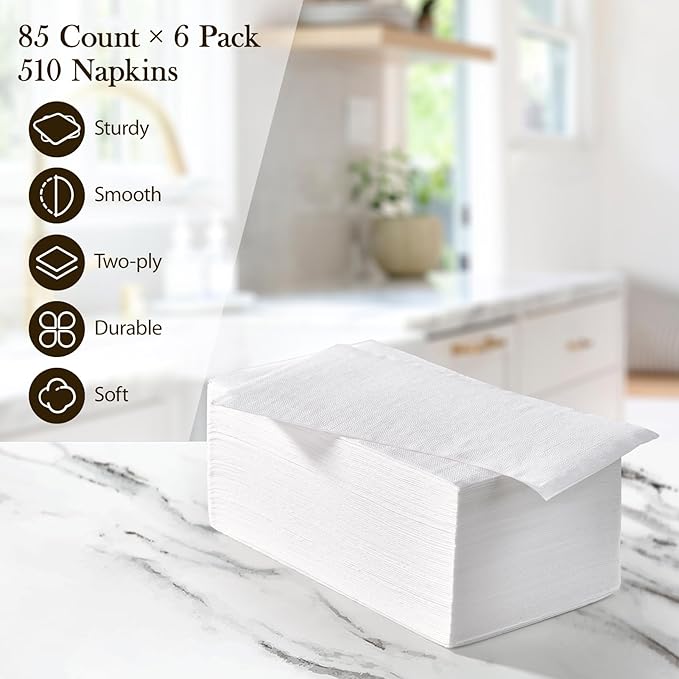 Vplus 1020 Pack Paper Napkins Guest Towels Disposable Premium Quality 2-ply Dinner Napkins Disposable Soft, Absorbent, Party Napkins Wedding Napkins for Kitchen, Parties, Dinners or Events(White)