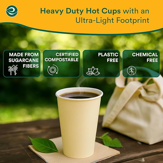 ECO SOUL 25 Pack 16 oz Disposable Coffee Cups Eco-Friendly, Biodegradable, Compostable, Leak-free & Sturdy To Go Hot Drink Travel Bagasse Cup for Tea, Chocolate, Party, Picnic & Cafe, Office & Home