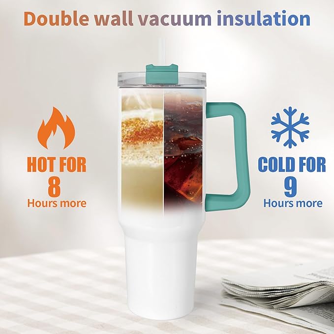 40 oz Sublimation Tumblers 40 Pack with 5 Color Handle Lid and Straw Stainless Steel Double Wall Vacuum Insulated Travel Mug Cup Bulk Blank for DIY Gift