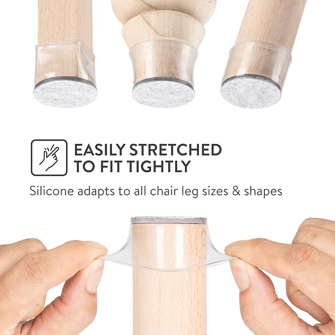 Aneaseit Chair Leg Floor Protectors - 8 pcs Crystal Clear - Felt Bottom Silicone Pads for Hardwood Floors & Furniture Feet - Rubber Caps for Chairs - Medium