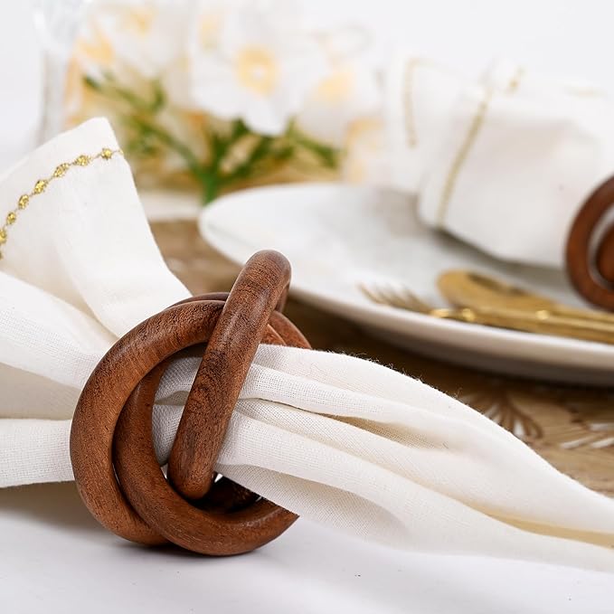 CLEENTABLE Three Ring Napkin Rings Set of 8, Decorative Handcuff Serviette Ring, Napkin Holders Bulk for Party Decoration, Dinning Table, Everyday, Family Gatherings Tabletop Décor (Brown)