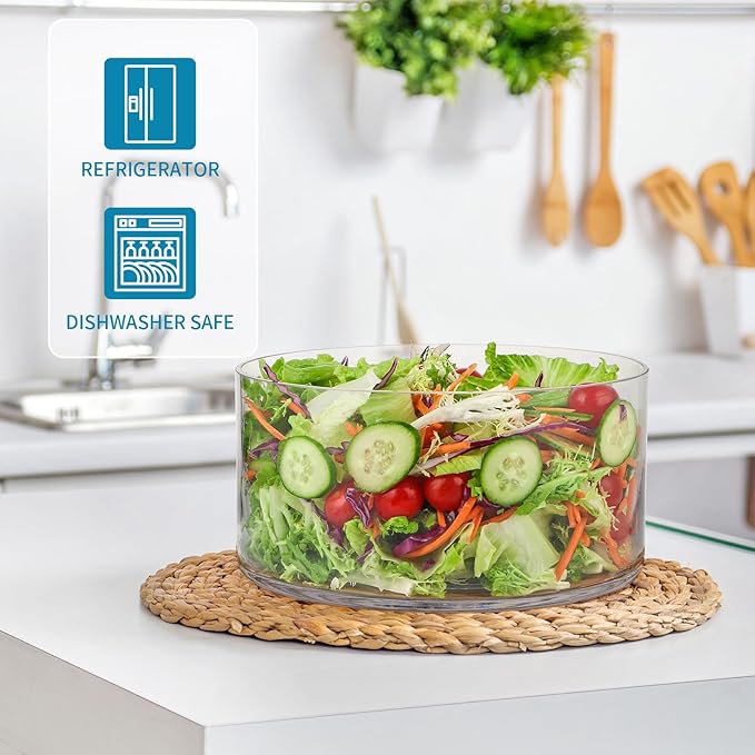 MDLUU Large Glass Salad Bowl,156 Fl Oz, Glass Fruit and Trifle Bowl, Mixing and Serving Bowl for Salads, Dessert, Cake