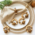 Napkin Rings Set of 6 - Modern Napkin Holder Rings with Wooden Beads | Dinner Napkin Ring for Holiday & Christmas, Birthday Party, & Wedding Decor - Farmhouse Napkin Rings Bulk (Loggi)