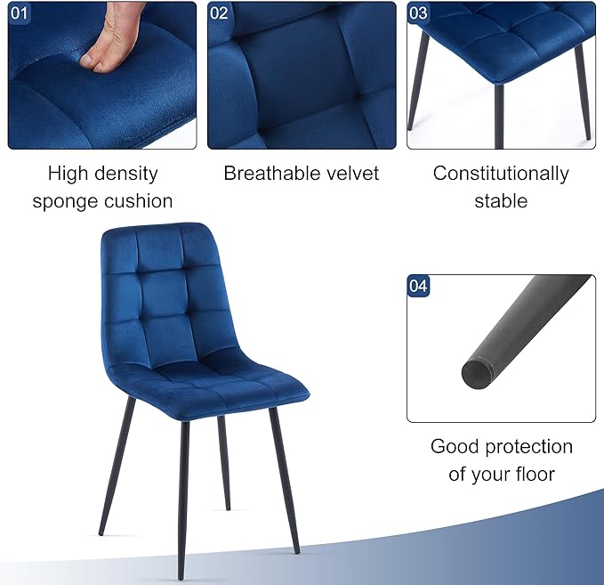 3 Piece Dining Table Set for Small Spaces - Round Kitchen Table Chairs Set of 2 with Blue Velvet Upholstered Chairs -Space Saving Dinette for Kitchen, Dining Room