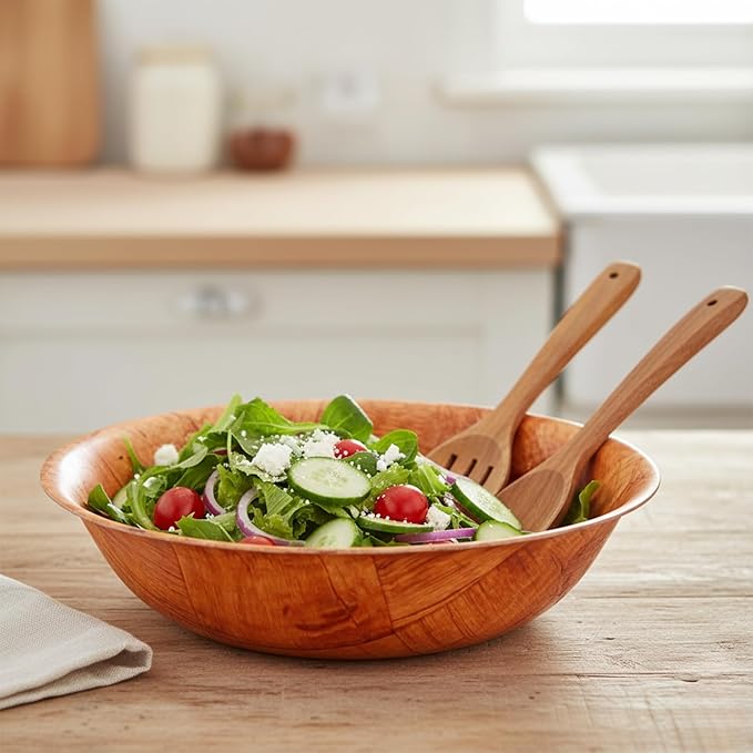 12-inch Wooden Serving Bowl, Set Of 6 | Round | Stackable | EZ To Wash | Great For Salads, Fruits, Snacks, And More [6PK]