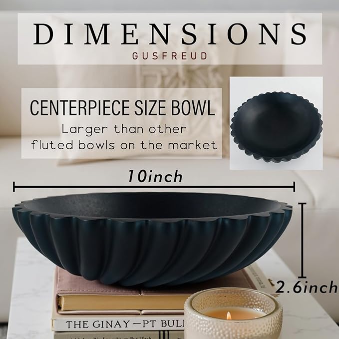 Black Decorative Bowl - Large Fruit Bowl for Kitchen Counter & Coffee Table, Stylish Key Purse Bowl for Entryway & Console Table Decor