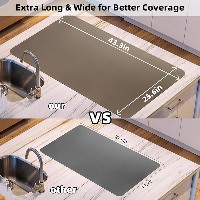 KVK 43.3×25.6in Silicone Mats for Kitchen Counter - Extra Large Silicone Mat Heat Resistant - Glossy Bottom Non Slip - Universal Painting Craft Resin Mat Table Countertop Protector, Camel
