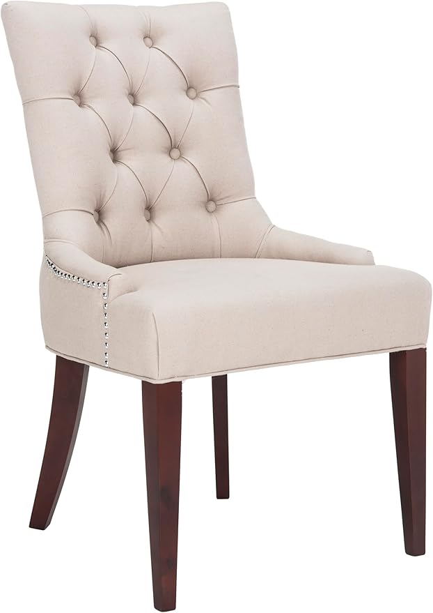 SAFAVIEH Home Collection - Amanda Tufted Upholstered Taupe Dining Chair Set of 2, Nailhead Trim, Classic Design (MCR4515A-SET2)