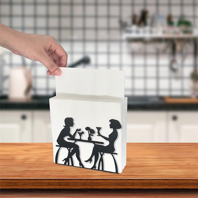 2 Pcs Napkin Holders for Table, Black Farmhouse Kitchen Cocktail Dining Paper Napkin Holder, Stainless Steel Napkin Dispenser Holder (Women Theme)