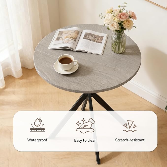 31.5" Round Dining Table and Chairs Set for 2, Small Dining Table Chairs Set Space-Saving, Small Dinette Sets for 2 for Kitchen Dining Room Apartment(Gray Table +Brown Chairs)
