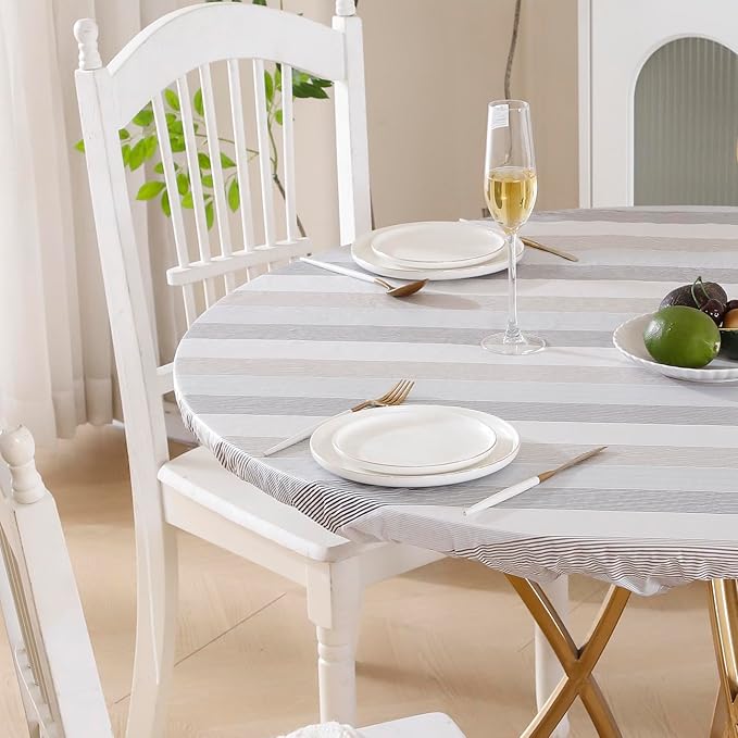 Walrus Round Vinyl Fitted Tablecloth with Flannel Backing Elastic Edge Design Table Cover Waterproof Oil-Proof PVC Table Cloth Stain-Resistant Best for 32"-36" Round