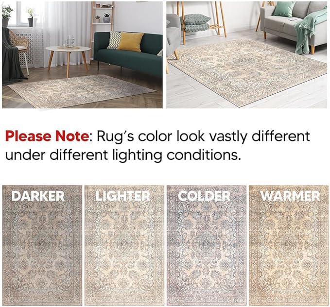 Keen Home Design 4x6 Rug - Machine Washable Area Rug with Non-Slip Backing, Ideal for Living Room, Dining Room, Bedroom - Vintage, Easy Clean, Durable, Low Pile - (4' x 6')