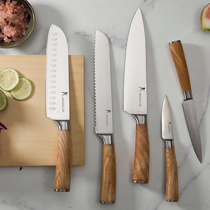 Natura Series 15 PCS Knife Block Set, Ultra Sharp High Carbon Stainless Steel with Wooden Handle