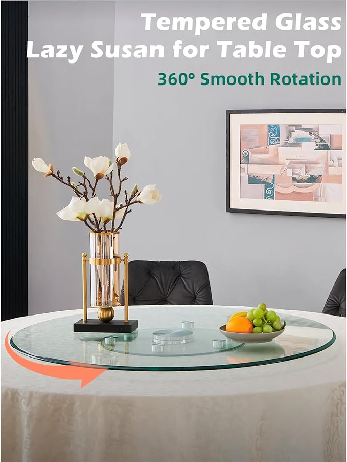 18.9 inch Lazy Susan for Table Top Tempered Glass Rotating Serving Tray for Dining Table, Kitchen Lazy Susan Organizer Spinning Rotating Food Server Party Centerpieces