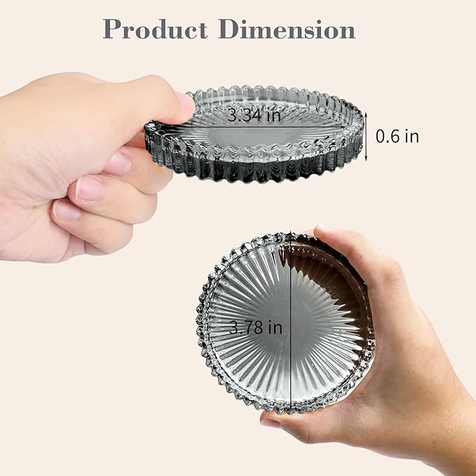 4-Piece Glass Set for Drinks, Round Modern Coasters with Raised Edge Lip, Decorative & Aesthetic for Dining Table, Living Room, Office Desk