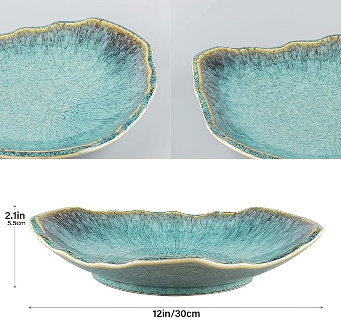 Green Ceramic Decorative Bowl – 12 In Fruit Bowl, Candy Dish, Key Bowl for Entryway Table, Trinket Dish, Ring Dish, Jewelry Tray, Porcelain Catchall for Kitchen, Bedside, Living Room Home Decor