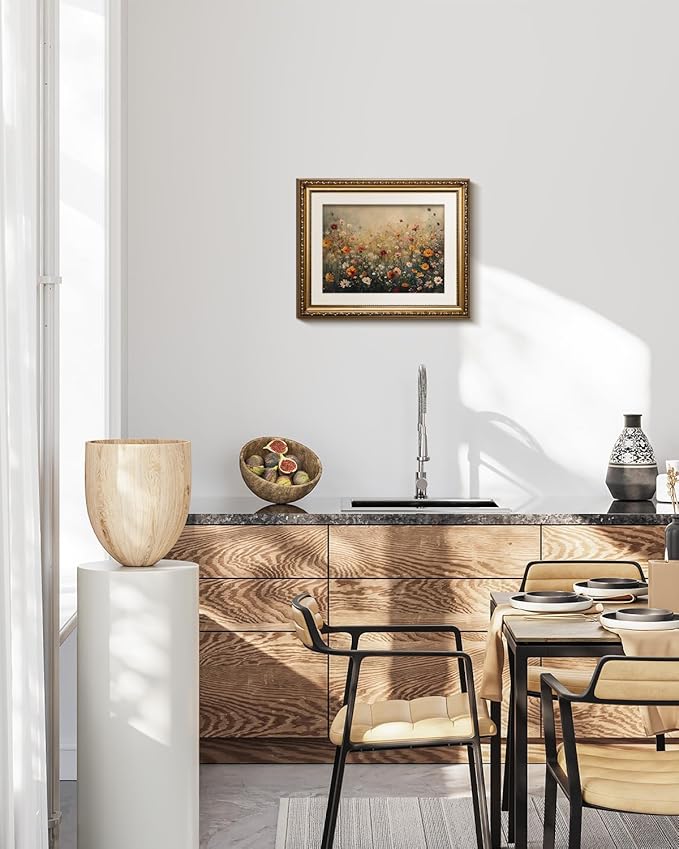 InSimSea Gold Picture Framed Wall Art, Living Room Nature Landscape Flower Wildflower Canvas Print Wall Decor, Vintage Landscape Home Farmhouse Decor, Antique Paintings with Frame 13x16inch