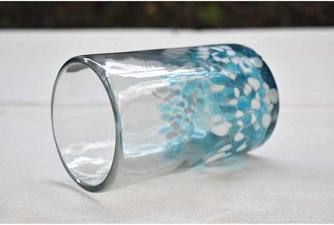 MAREY Hand Blown Drinking Glasses Artisan Crafted from Mexico Set of 6 pieces (Sky Confetti, Water 16 Oz.)