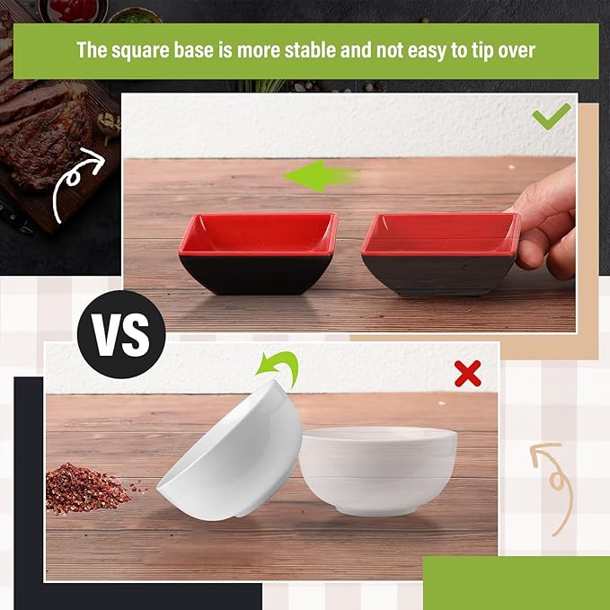 Hushee 25 Pcs Dipping Bowls Soy Sauce Dishes Dipping Sauce Cups Serving Plate Set Black Red Side Small Dish Pinch Bowls for Condiment, Soy, BBQ, Desserts(Square)