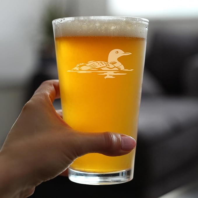 Bevvee Loon Pint Glass for Beer - Fun Bird Themed Gifts and Decor for Men & Women - Set of 4-16 oz Glasses