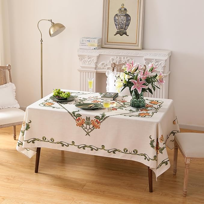 patdrea Designer Vintage Linen Rectangle Tablecloth,French Floral Tablecloths,Wrinkle Free Table Cloth,Decorative Table Cover Cloth for Kitchen,Dining,Tea Party,Home,Christmas,67"*118"