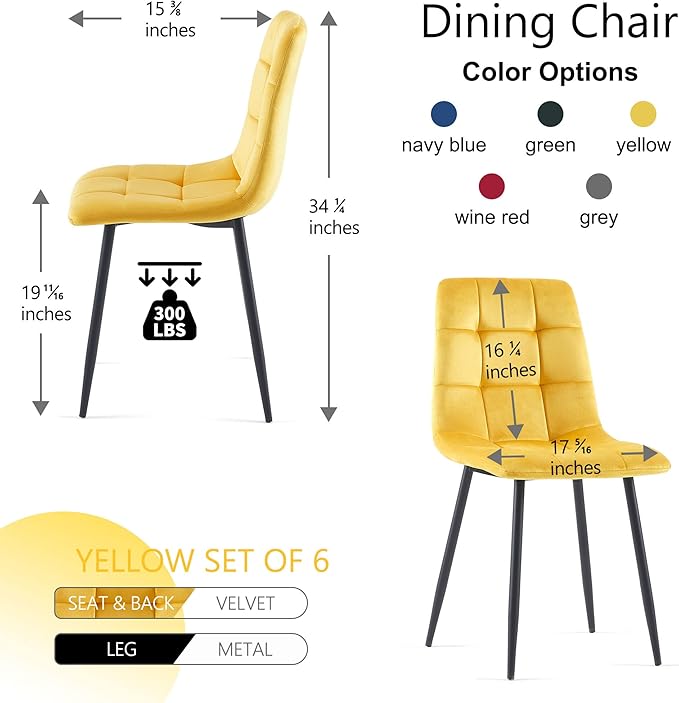 Set of 6 Upholstered Home Chair Armless Ergonomic Dining Chair with Back Design,Soft Cushion Living Room Chair with Metal Legs for Dining Room,Stores,Kitchen