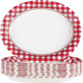 50Pcs Gingham Oval Paper Plates 10" x 12" Large Disposable Heavy Duty Valentine‘s Day Red and White Buffalo Checked Plaid Paper Dessert Platter Plates for Valentines Day Picnic Birthday Party Supplies