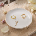 Lolalet Handmade Ceramic Ring Dish Jewelry Tray Plate with Initial, Small Monogram Gift for Her Women Girls Mother, Hostess, Engagement, Bridal Shower, Maid of Honor, Bridesmaid, Birthday, Christmas