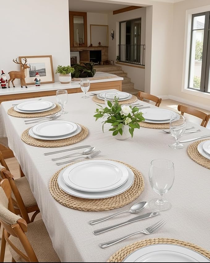 bUCLA 100Pieces Silver Plastic Plates - 10.25inch Silver Rim Disposable Dinner Plates - Ideal for Weddings, Parties